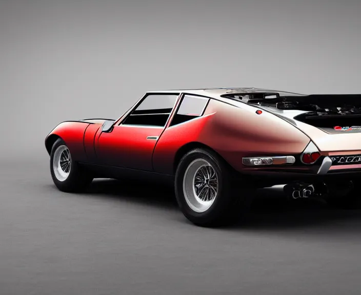 Image similar to a detailed combination of a jaguar e - type, lamborghini countach and a datsun 2 4 0 z, concept photo, 8 k, highly detailed, dramatic lighting