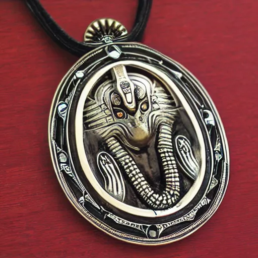 Prompt: artnouveau necklace of god horus giger and lalique style