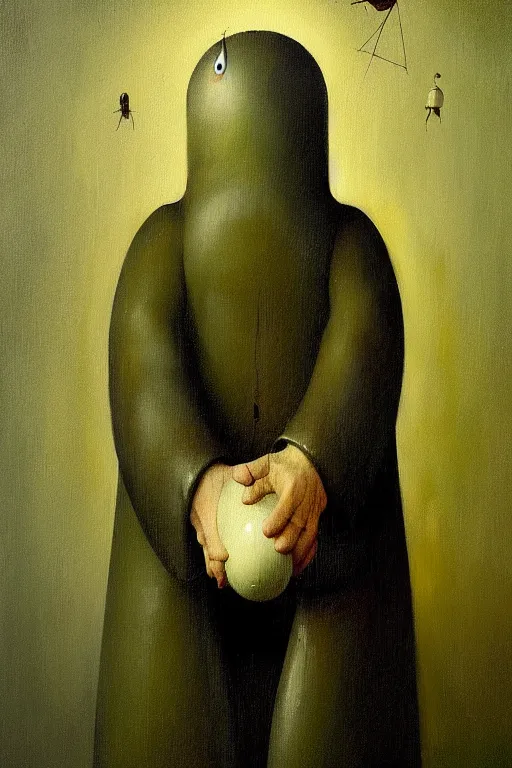 Prompt: hieronymus bosch, greg rutkowski, anna podedworna, painting of a human pickle in a suit