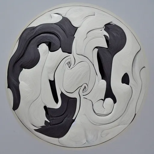 Image similar to ape and horse forming the shape of Tai Chi, YinYang shaped, super details