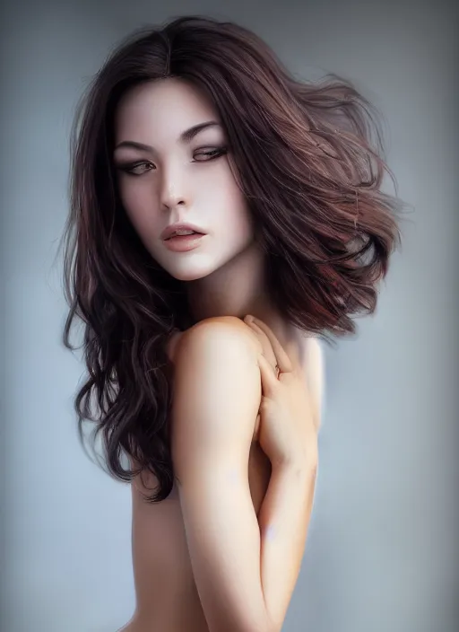 Image similar to photo of a gorgeous young woman in the style of stefan kostic, realistic, 1 / 2 body shot, 8 5 mm art lens, f 1. 2, sharp focus, 8 k high definition, insanely detailed, intricate, elegant, art by stanley lau and artgerm