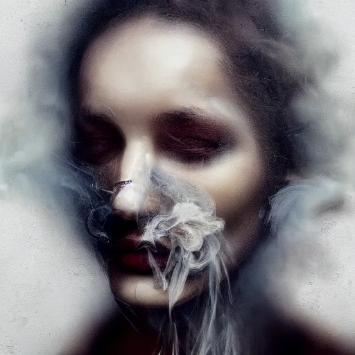 Image similar to a portrait of a person made of smoke. impressionism. matte painting. octane render