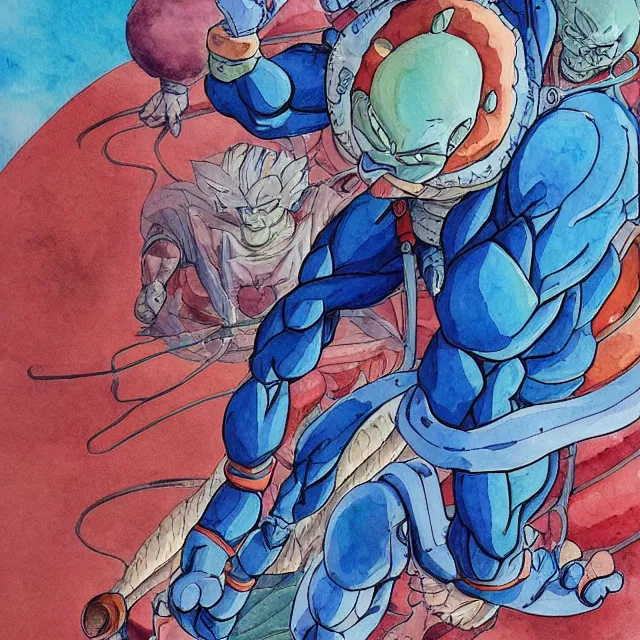 Image similar to a watercolor painting of a dragon ball machine mutant in the style of jean giraud in the style of moebius trending on artstation deviantart pinterest detailed realistic hd 8 k high resolution