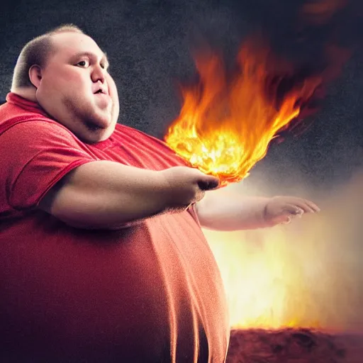 Image similar to a dramatic photo of a slightly fat man smashing a giant yam