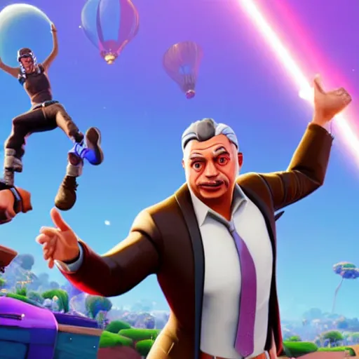 Image similar to Viktor Orban in Fortnite doing the Floss