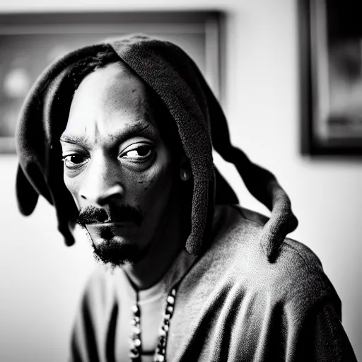 Image similar to portrait photograpy of snoop dog dianne arbus, monochrome, low shot, f 1. 4, ultra - detailed, 8 k