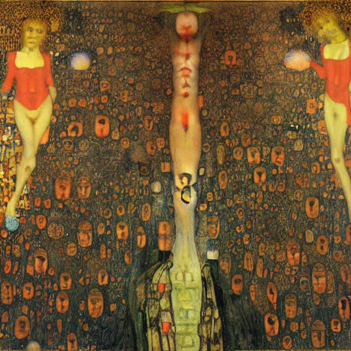 Prompt: dantes inferno, by blake, gustav klimt, bosch