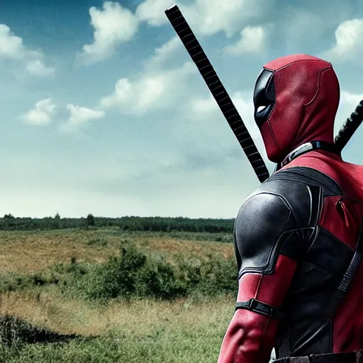 Image similar to deadpool in the walking dead 4 k detailed super realistic