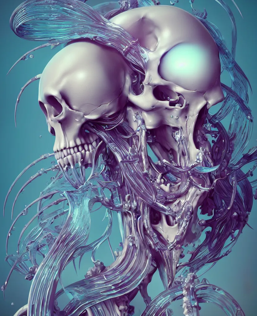 Image similar to symmetry!! goddess close - up portrait human skeleton, ram skull, squid phoenix jellyfish, orchid, betta fish, bioluminiscent, intricate artwork by tooth wu and wlop and beeple. octane render, trending on artstation, greg rutkowski very coherent symmetrical artwork. cinematic, hyper realism, high detail, octane render, 8 k