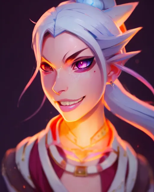 Prompt: jinx from league of legends, detailed perfect face, exquisite details, fire magic, mid view, design on a white background, by studio muti, greg rutkowski makoto shinkai takashi takeuch studio ghibli