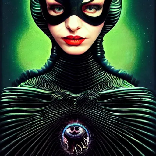 Prompt: catwoman transcendental reality, altered states, intricate, elegant, wavy, zig zag, jagged, varnished, rgb crt scanlines, highly detailed, smooth, sharp focus, award - winning, masterpiece, in the style of tom bagshaw, cedric peyravernay, peter mohrbacher, pinterest, m. c. esther