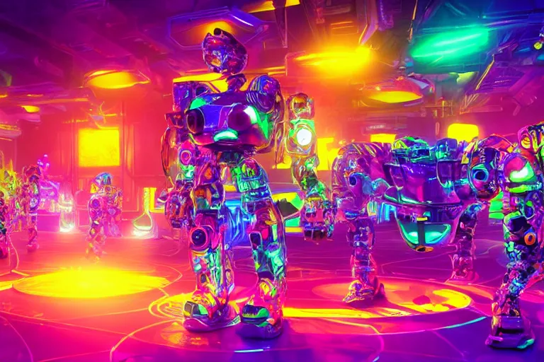 Image similar to robodad cybercore disco rave. bright scene. fine detail. this 4 k hd image is trending on artstation, featured on behance, well - rendered, extra crisp, features intricate detail, epic composition and the style of unreal engine.