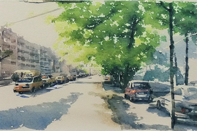 Prompt: nanshan road summer watercolor pen light color on artstation