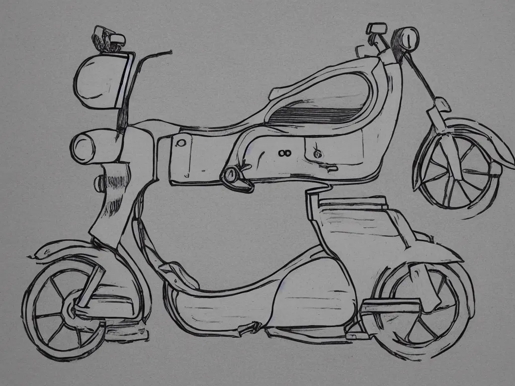 Prompt: cutout drawing of moped by terry collins