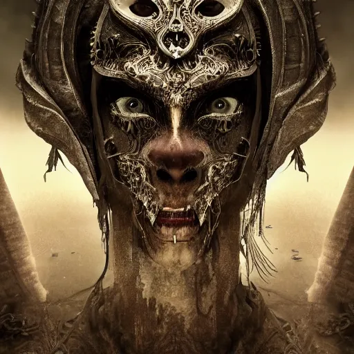 Prompt: Very very very very highly detailed epic photo of demonic face with venetian mask, intricate, dystopian, sci-fi, extremely detailed, digital painting, artstation, concept art, smooth, sharp focus, illustration, intimidating lighting, incredible art by Anna Dittmann, Anton Pieck, Octane render in Maya and Houdini VFX