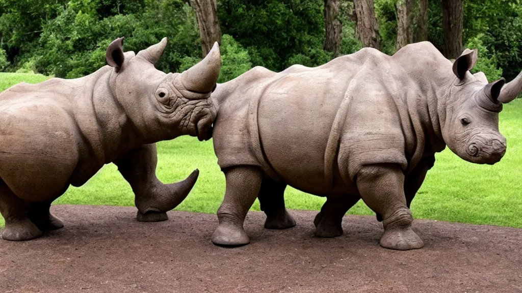 Prompt: a Wood Statue of a rhino