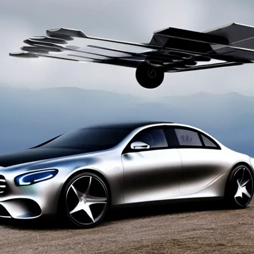 Image of a prototype S1000 flying Mercedes car, top | Stable Diffusion