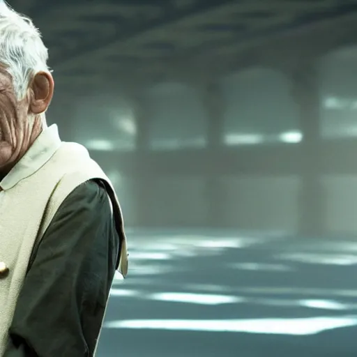 Image similar to film still of ian mckellen playing saitama