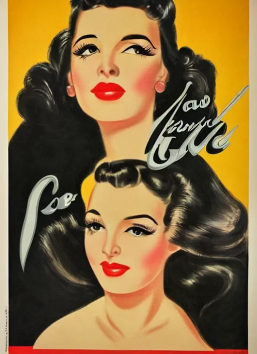 Image similar to portraitbeautiful and glamorous black-haired woman, smooth hair, arab, 1940s propaganda poster, full hd,highly detailed