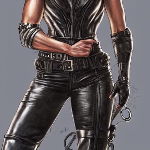 Prompt: muscled Alexandria Ocasio-Cortez as a ruggedly handsome heroine , dressed in biker leather, intricate, elegant, highly detailed, centered, digital painting, artstation, concept art, smooth, sharp focus, illustration, art by artgerm and donato giancola and Joseph Christian Leyendecker, Ross Tran, WLOP.