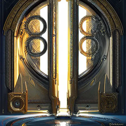 Image similar to hyper realistic ornate sci - fi double door by darek zabrocki