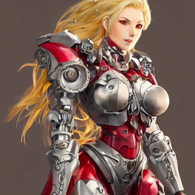 Prompt: studio portrait of lawful good colorful female holy mecha paladin absurdly beautiful, elegant, mature blonde gravure idol looking left, ultrafine hyperrealistic detailed face illustration by kim jung gi, highly detailed faces, intricate linework, sharp focus, bright colors, matte, octopath traveler, unreal engine 5 highly rendered, global illumination, radiant light, intricate environment