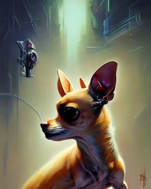 Prompt: rabid chihuahua fantasy character portrait, ultra realistic, wide angle, intricate details, blade runner artifacts, highly detailed by peter mohrbacher, boris vallejo, hajime sorayama aaron horkey, gaston bussiere, craig mullins