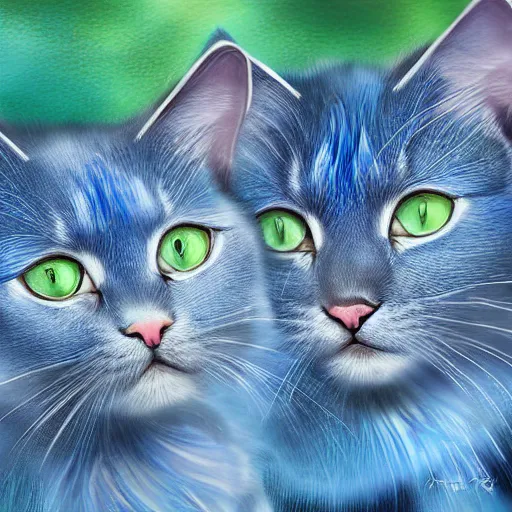 Prompt: a pair of blue cats, highly detailed digital art