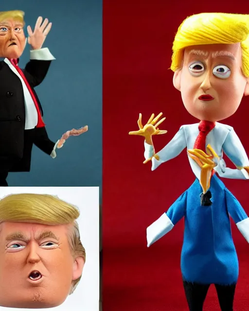 Image similar to photos donald trump as a highly detailed stop motion puppet, in the style of laika studios ’ s paranorman, coraline, kubo and the two strings