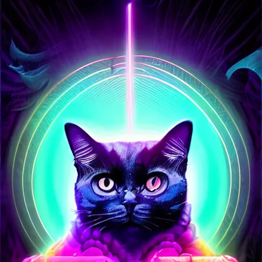 Image similar to interdimensional cat bodhisattva, magical synthwave digital art trending on artstation