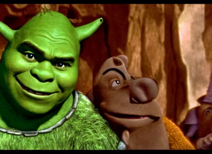 Image similar to a film still of shrek in the wizard of oz ( 1 9 3 9 ), technicolor