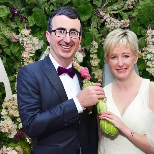 Prompt: john oliver marrying a head of cabbage