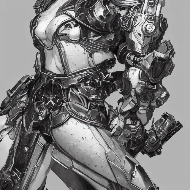 Image similar to studio portrait of lawful good colorful female holy mecha paladin absurdly beautiful, elegant, young curvy bikini model, ultrafine hyperrealistic detailed face illustration by kim jung gi, irakli nadar, intricate linework, sharp focus, bright colors, matte, octopath traveler, final fantasy, unreal engine highly rendered, global illumination, radiant light, intricate environment