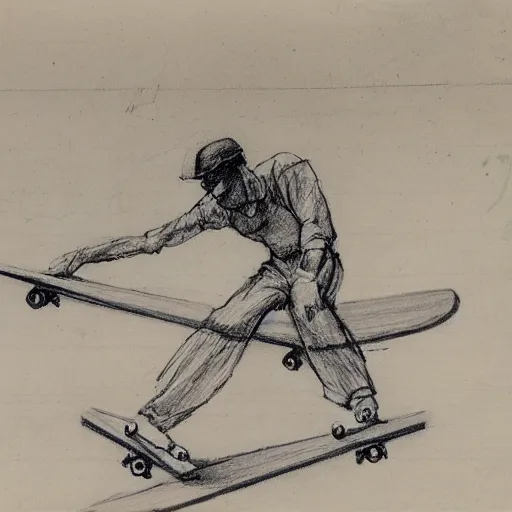 Prompt: luis vaz de camoes skateboarding, sketched by leonardo da vinci