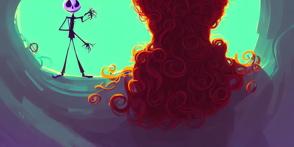 Image similar to curled perspective digital art of curly hair medic with ginger beard by anton fadeev from nightmare before christmas