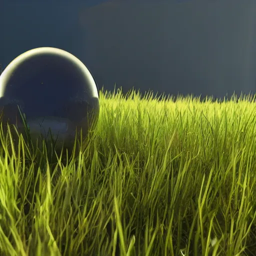 Prompt: glass orb in a field of grass, octane render, subsurface scattering, unreal engine 5,