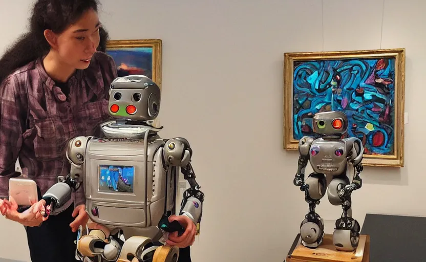 Image similar to teaching a robot how to love art in a world without any love left