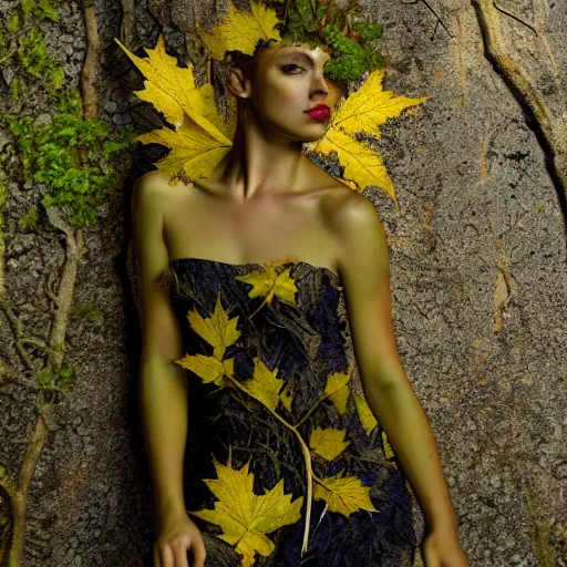 Image similar to dryad, her skin are yellow leaves