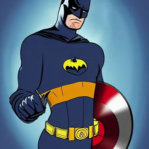 Image similar to high quality art of batman with captain's america shield in his hand