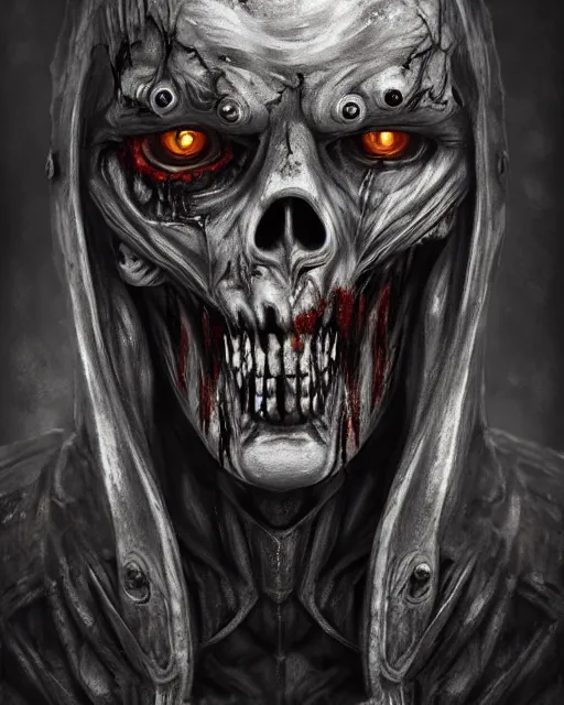 Prompt: portrait of a symmetric detailed zombie in realistic detailed medieval armor, ultra realistic, epic, highly detailed, hd, sharp focus, cinematic lighting, realistic, vivid colors, gritty, dreary, morose, morbid, fleshy, matt painting, digital art, non blurry, sharp, artstation, concept art, smooth, illustration