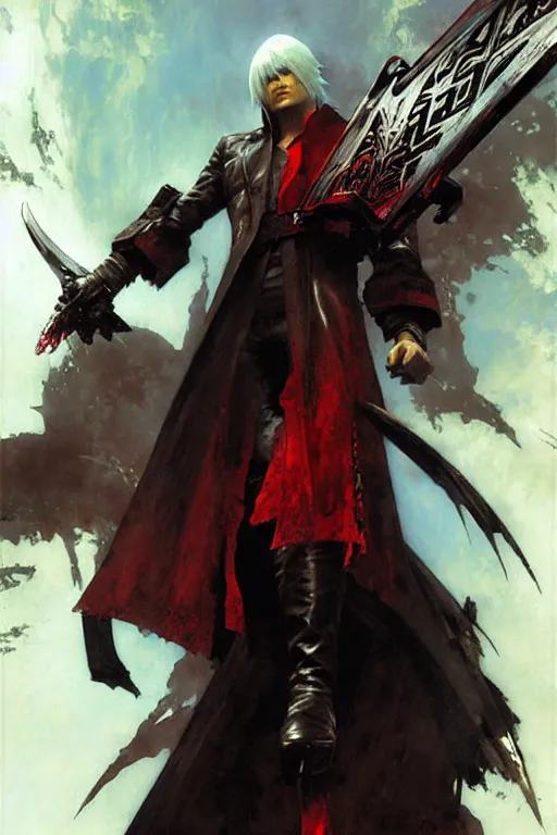 Image similar to ! dream dante from devil may cry portrait by nd, painting by gaston bussiere, craig mullins, greg rutkowski, yoji shinkawa