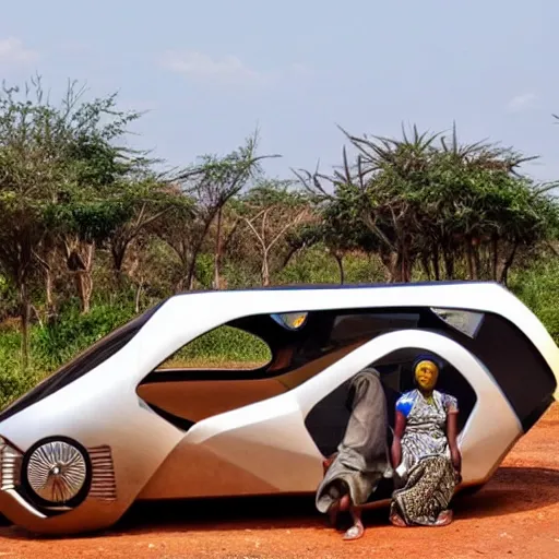 Prompt: a futuristic car in an african village