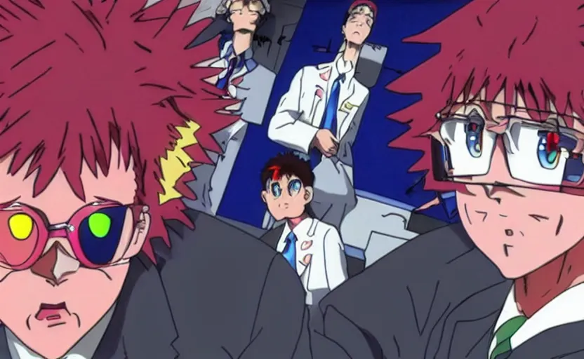 Image similar to Dr. Steve Brule in Neon Genesis Evangelion, anime by Gainax