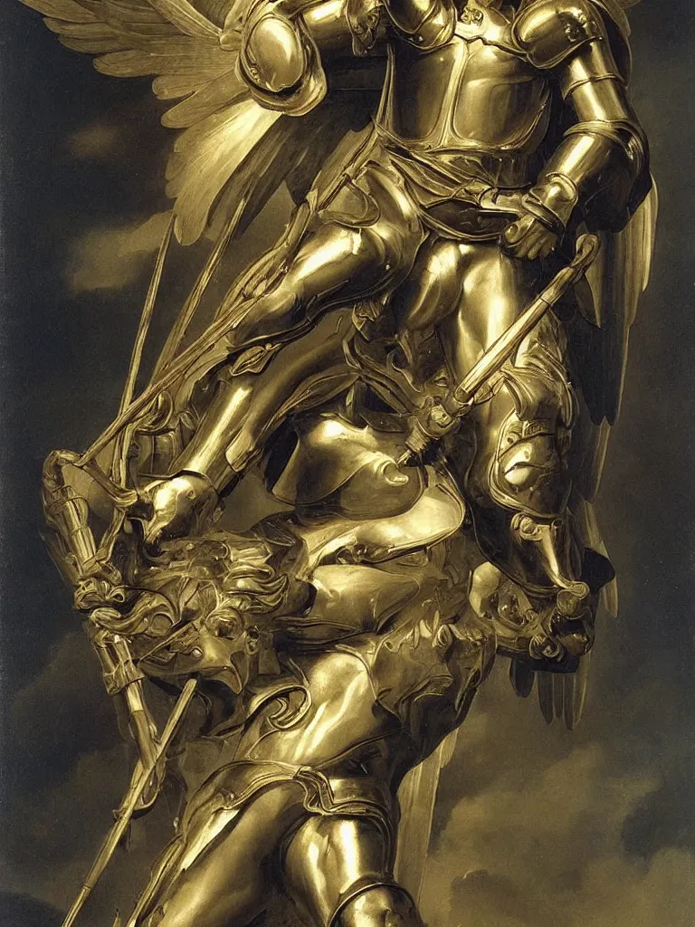 Prompt: archangel Michael!!!!!!, Armor, Neoclassicism style, hazy, character design, portrait