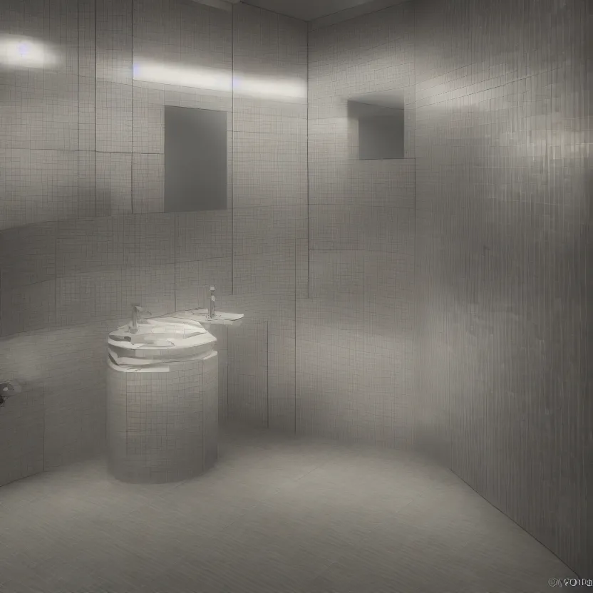 Image similar to an infinite public restroom with endless stalls and endless sinks fading into the distance, mirrors!, showers, tile, cinematic lighting, volumetric lighting, award winning photography, highly detailed, intricate, sharp focus, 4 k wallpaper, unreal engine, 9 0 mm, f / 1. 4