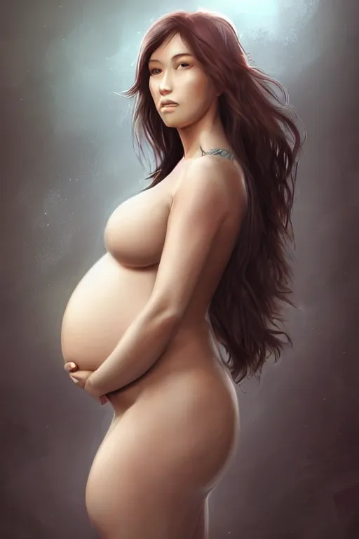 Image similar to pregnant woman under street light, highly detailed, sharp focused, ultra realistic digital concept art by artgerm