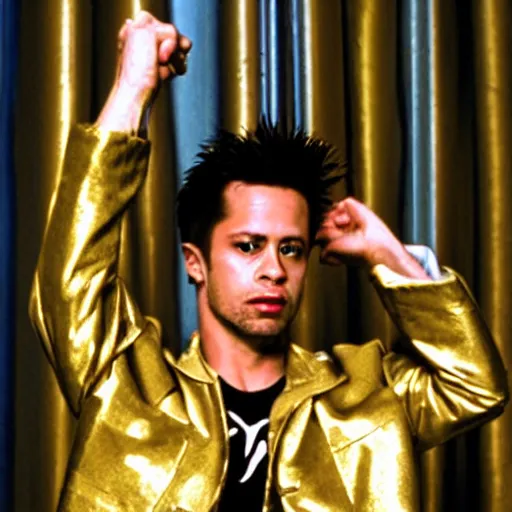 Image similar to Tyler Durden with a golden jacket