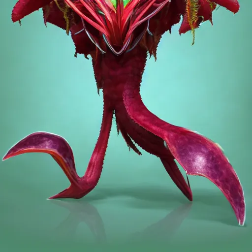 Image similar to a pokemon that looks like a nepenthes, with a bromeliad hair, digital art. trending on art station, unreal engine.