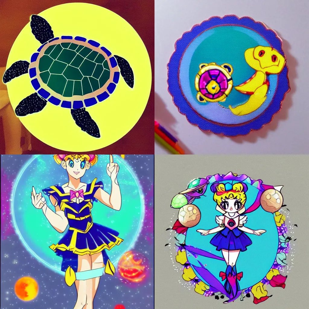 Prompt: sailor moon mixed with a turtle, sailor moon turtle hybrid