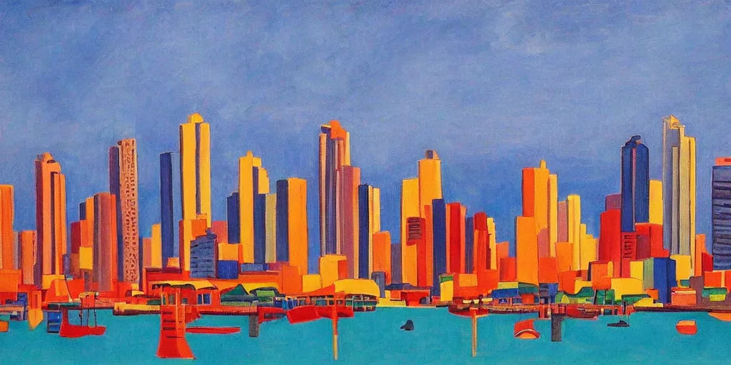 Image similar to panama city skyline by mainie jellett, warm colors